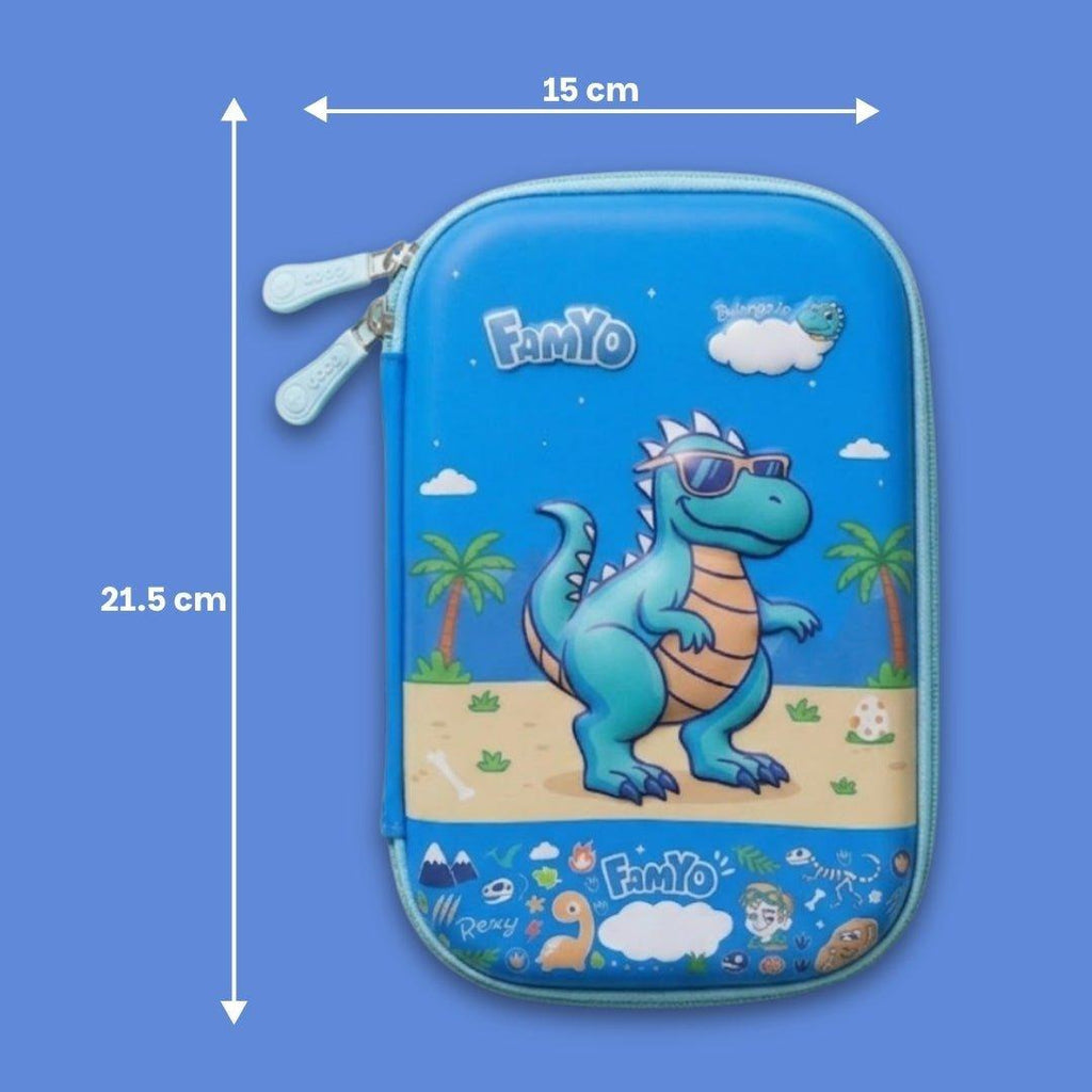 Famyo Rexy Dino Hard Shell Pencil Box, 3 Compartments