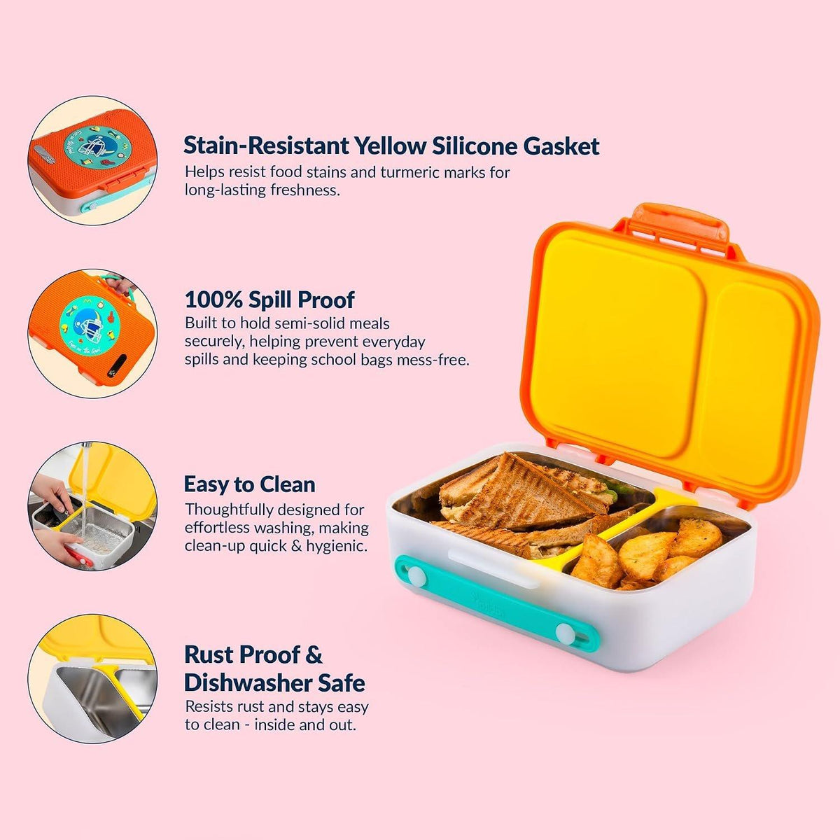 Rabitat Munchbee Pro 4-Compartment Steel Lunch Box, 850ml