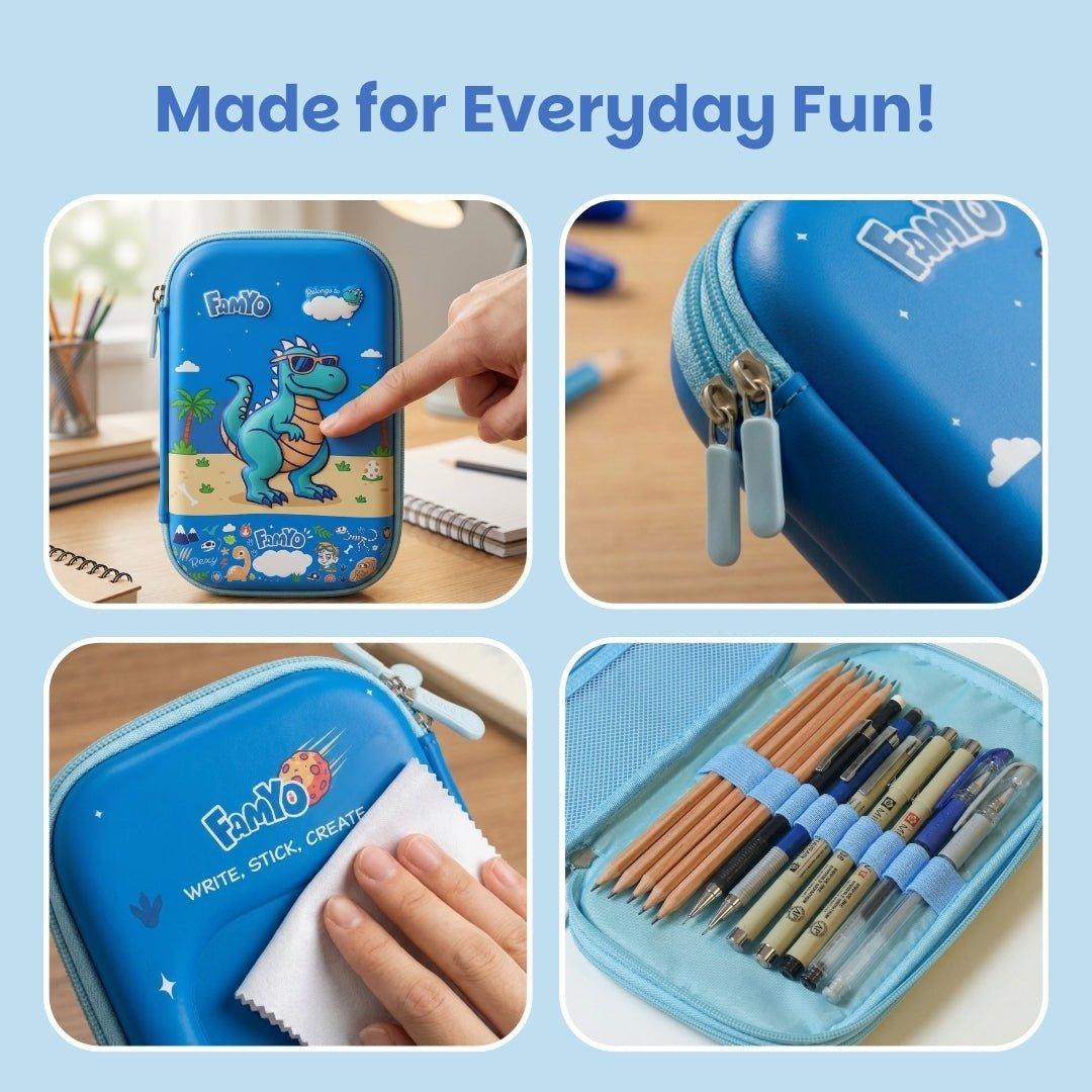 Famyo Rexy Dino Hard Shell Pencil Box, 3 Compartments