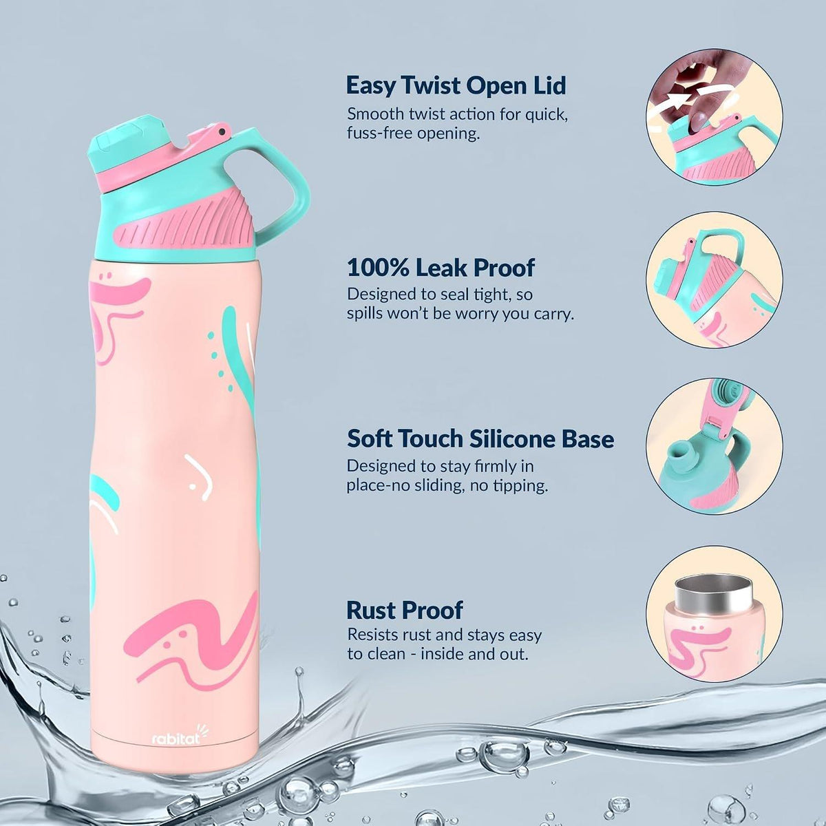 Rabitat ZYLO Max Insulated Steel Water Bottle, 750ml
